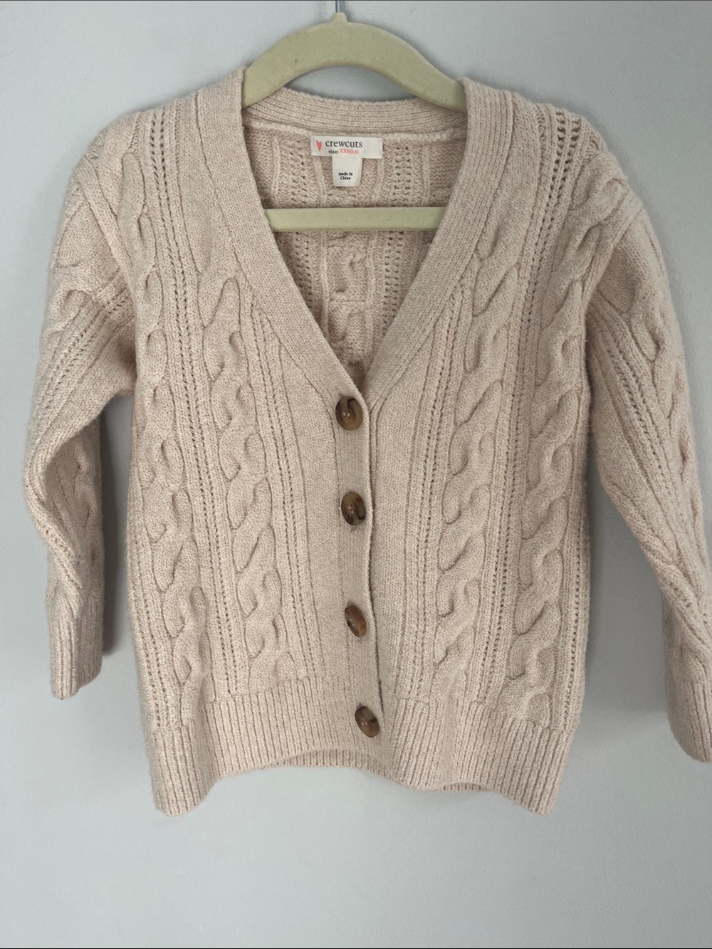 Crewcuts J.Crew Girls Beige Cable Knit Cardigan Sweater XXS 2-3T Preppy Classic